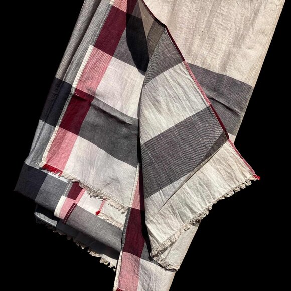 Burberry London Long Rectangular Fringe Scarf Cotton Nova Check Plaid Unisex 55" - Picture 5 of 8